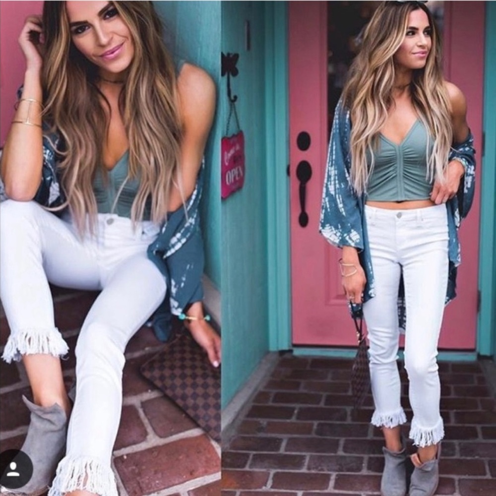 For The Republic white fringe jeans